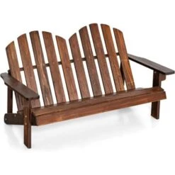 COSTWAY Chaise De Jardin Adirondack 2 Places Pour Enfants Avec Dossier 110°& Accoudoirs, Fauteuil Adirondack Extérieur En Bois De Spain Pour 1-3 Enfants De 3 Ans+, Charge 100kg, Café