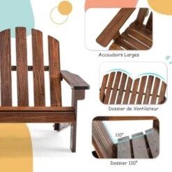 COSTWAY Chaise De Jardin Adirondack 2 Places Pour Enfants Avec Dossier 110°& Accoudoirs, Fauteuil Adirondack Extérieur En Bois De Spain Pour 1-3 Enfants De 3 Ans+, Charge 100kg, Café -Promos Garde Plante Boutique 100227138 3