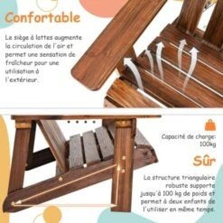 COSTWAY Chaise De Jardin Adirondack 2 Places Pour Enfants Avec Dossier 110°& Accoudoirs, Fauteuil Adirondack Extérieur En Bois De Spain Pour 1-3 Enfants De 3 Ans+, Charge 100kg, Café -Promos Garde Plante Boutique 100227138 4