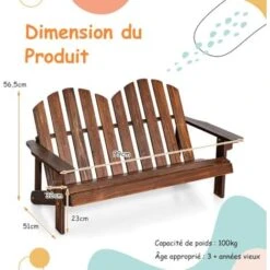 COSTWAY Chaise De Jardin Adirondack 2 Places Pour Enfants Avec Dossier 110°& Accoudoirs, Fauteuil Adirondack Extérieur En Bois De Spain Pour 1-3 Enfants De 3 Ans+, Charge 100kg, Café -Promos Garde Plante Boutique 100227138 5
