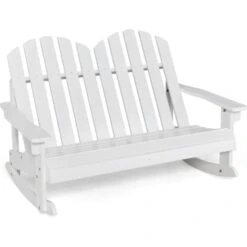 COSTWAY Fauteuil à Bascule Adirondack Pour 2 Enfants Avec Siège à Lattes, Chaise à Bascule En Bois De Sapin Avec Inclinaison 30°& Dossier Haut 110°, Charge 100 Kg Pour Enfants De 3 Ans+, Blanc