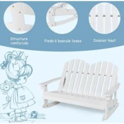 COSTWAY Fauteuil à Bascule Adirondack Pour 2 Enfants Avec Siège à Lattes, Chaise à Bascule En Bois De Sapin Avec Inclinaison 30°& Dossier Haut 110°, Charge 100 Kg Pour Enfants De 3 Ans+, Blanc -Promos Garde Plante Boutique 100227145 3