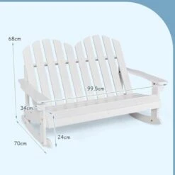 COSTWAY Fauteuil à Bascule Adirondack Pour 2 Enfants Avec Siège à Lattes, Chaise à Bascule En Bois De Sapin Avec Inclinaison 30°& Dossier Haut 110°, Charge 100 Kg Pour Enfants De 3 Ans+, Blanc -Promos Garde Plante Boutique 100227145 5