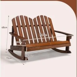 COSTWAY Fauteuil à Bascule Adirondack Pour 2 Enfants Avec Siège à Lattes, Chaise à Bascule En Bois De Sapin Avec Inclinaison 30°& Dossier Haut 110°, Charge 100 Kg Pour Enfants De 3 Ans+, Café -Promos Garde Plante Boutique 100227151 5