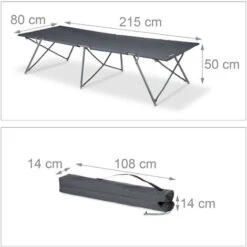 Relaxdays Lit De Camp XXL Couchage Camping Lit à Trois Pieds Aluminium Pliant Charge Maximale 120 Kg HxlxP: 50 X 80 X 215 Cm, Sac De Transport, Gris -Promos Garde Plante Boutique 10367195 4