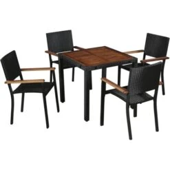 Mobilier D'extérieur 5 Pcs Résine Tressée Et Bois D'acacia Noir VidaXL