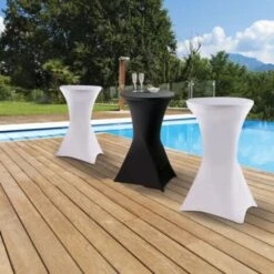 Lot De 2 Tables Hautes Pliantes 105 CM Et 2 Housses Blanches -Promos Garde Plante Boutique 10596125 5