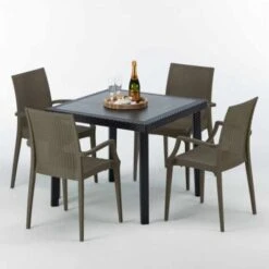 Table Carrée Noire 90x90cm Avec 4 Chaises Colorées Grand Soleil Set Extérieur Bar Café ARM Bistrot Passion Couleur: Marron -Promos Garde Plante Boutique 10709469 3