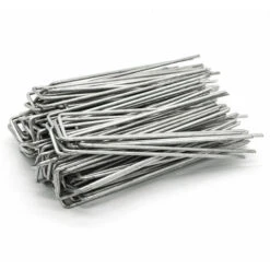AMANKA Set 100 Piquets En Acier Galvanisé Ø3,2mm 150x30mm Ancrage Au Sol Pour Bâches Filets De Jardinage En U Anguleux