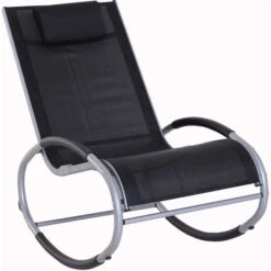 OUTSUNNY Fauteuil Chaise Longue à Bascule Design Contemporain Dim. 120L X 61l X 88H Cm Alu. Polyester Noir