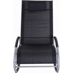 OUTSUNNY Fauteuil Chaise Longue à Bascule Design Contemporain Dim. 120L X 61l X 88H Cm Alu. Polyester Noir -Promos Garde Plante Boutique 11424758 4