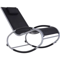 OUTSUNNY Fauteuil Chaise Longue à Bascule Design Contemporain Dim. 120L X 61l X 88H Cm Alu. Polyester Noir -Promos Garde Plante Boutique 11424758 5