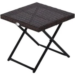 OUTSUNNY Table Basse Pliable De Jardin Style Cosy Chic Dim. 40L X 40l X 40H Cm Métal époxy Résine Tressée Imitation Rotin Marron