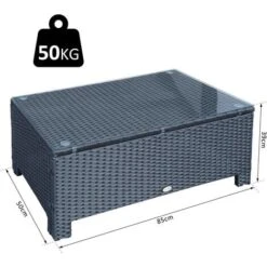OUTSUNNY Table Basse De Jardin Plateau Verre Trempé 5 Mm Rotin Tressé 85 X 50 X 39cm Max. 50 Kg Noir 9 OUTSUNNY Table Basse De Jardin Plateau Verre Trempé 5 Mm Rotin Tressé 85 X 50 X 39cm Max. 50 Kg Noir -Promos Garde Plante Boutique 11607919 3