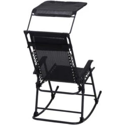 OUTSUNNY Fauteuil à Bascule Rocking Chair Pliable De Jardin Dim. 105L X 64l X 125H Cm Tétière + Pare-soleil Inclus Acier époxy Textilène Noir -Promos Garde Plante Boutique 11741069 5