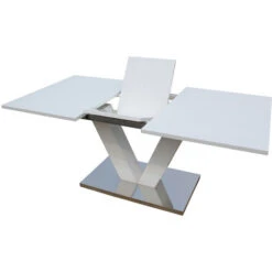 Table Repas Extensible Lora - Dimensions : 140/180 X 90 X 75 Cm - Blanc Laqué
