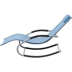 Transat Bain De Soleil Fonction Bascule En Acier Noir Et Textile Bleu Matières Durables Et Design Moderne Pour Jardin Ou Terrasse Beliani -Promos Garde Plante Boutique 12359461 5