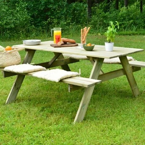 Table Pique-nique Bois Naturel Traité Gardiun Essential 165x154x75 Cm 6-8 Personnes 4 Table Pique-nique Bois Naturel Traité Gardiun Essential 165x154x75 Cm 6-8 Personnes – Image 2