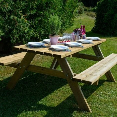 Table Pique-nique Bois Naturel Traité Gardiun Essential 165x154x75 Cm 6-8 Personnes 5 Table Pique-nique Bois Naturel Traité Gardiun Essential 165x154x75 Cm 6-8 Personnes – Image 3