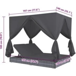 Chaise Longue D'extérieur Avec Rideaux Résine Tressée Gris VidaXL -Promos Garde Plante Boutique 13401256 3