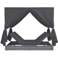 Chaise Longue D'extérieur Avec Rideaux Résine Tressée Gris VidaXL -Promos Garde Plante Boutique 13401256 4