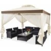 COSTWAY Pavillon Tonnelle De Jardin De 3x3M Autoportante Avec Ornements 4 Rideaux De Moustiquaire Polyester Beige 298 X 299 X 200/265 CM 2 COSTWAY Pavillon Tonnelle De Jardin De 3x3M Autoportante Avec Ornements 4 Rideaux De Moustiquaire Polyester Beige 298 X 299 X 200/265 CM -Promos Garde Plante Boutique 13413210 1