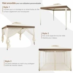 COSTWAY Pavillon Tonnelle De Jardin De 3x3M Autoportante Avec Ornements 4 Rideaux De Moustiquaire Polyester Beige 298 X 299 X 200/265 CM 9 COSTWAY Pavillon Tonnelle De Jardin De 3x3M Autoportante Avec Ornements 4 Rideaux De Moustiquaire Polyester Beige 298 X 299 X 200/265 CM -Promos Garde Plante Boutique 13413210 3
