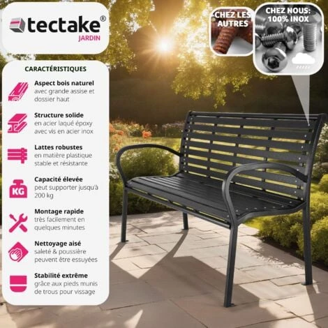 Banc De Jardin PINO 3 Places 126 X 62 X 81,5cm - Banc Exterieur, Mobilier De Jardin, Meuble De Jardin 4 Banc De Jardin PINO 3 Places 126 X 62 X 81,5cm - Banc Exterieur, Mobilier De Jardin, Meuble De Jardin – Image 2