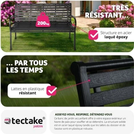 Banc De Jardin PINO 3 Places 126 X 62 X 81,5cm - Banc Exterieur, Mobilier De Jardin, Meuble De Jardin 6 Banc De Jardin PINO 3 Places 126 X 62 X 81,5cm - Banc Exterieur, Mobilier De Jardin, Meuble De Jardin – Image 4