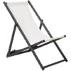 Transat De Plage Jardin Ou Terrasse Pliable En Aluminium Noir Et Textile Blanc Beige Résistant Et Durable Design Léger Intemporel Et Moderne Beliani