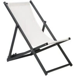 Transat De Plage Jardin Ou Terrasse Pliable En Aluminium Noir Et Textile Blanc Beige Résistant Et Durable Design Léger Intemporel Et Moderne Beliani