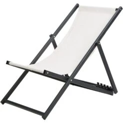 Transat De Plage Jardin Ou Terrasse Pliable En Aluminium Noir Et Textile Blanc Beige Résistant Et Durable Design Léger Intemporel Et Moderne Beliani -Promos Garde Plante Boutique 14769985 4
