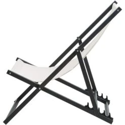 Transat De Plage Jardin Ou Terrasse Pliable En Aluminium Noir Et Textile Blanc Beige Résistant Et Durable Design Léger Intemporel Et Moderne Beliani -Promos Garde Plante Boutique 14769985 5