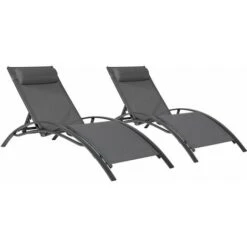Lot De 2 Transats GALAPAGOS En Textilène Gris - Aluminium Gris Anthracite