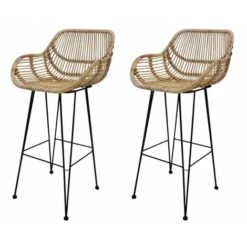 Lot De 2 Tabourets De Bar En Rotin Et Métal Noir - GOA -Promos Garde Plante Boutique 15678817 3