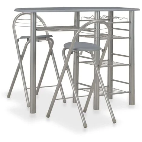 Ensemble De Bar Avec étagères 3 Pcs Bois Et Acier Gris VidaXL 3 Ensemble De Bar Avec étagères 3 Pcs Bois Et Acier Gris VidaXL