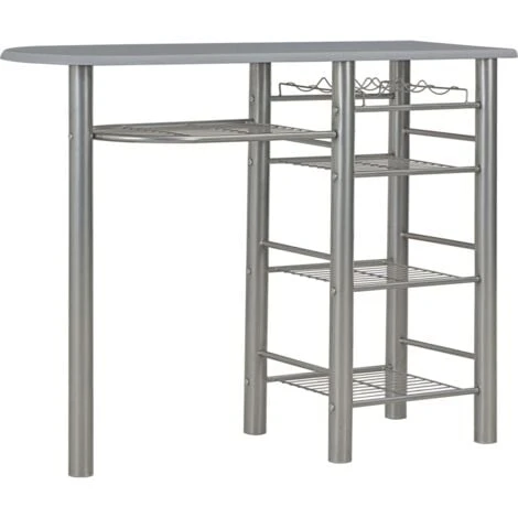 Ensemble De Bar Avec étagères 3 Pcs Bois Et Acier Gris VidaXL 4 Ensemble De Bar Avec étagères 3 Pcs Bois Et Acier Gris VidaXL – Image 2