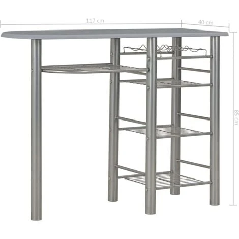Ensemble De Bar Avec étagères 3 Pcs Bois Et Acier Gris VidaXL 5 Ensemble De Bar Avec étagères 3 Pcs Bois Et Acier Gris VidaXL – Image 3