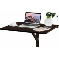 COSTWAY Table Murale Rabattable En Bois De Pin Et MDF 80 X 60 X 43 CM Table Pliable Idéal Pour Café,Cuisine,Balcon, Bureau Noir