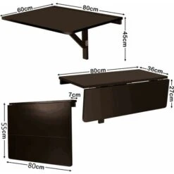 COSTWAY Table Murale Rabattable En Bois De Pin Et MDF 80 X 60 X 43 CM Table Pliable Idéal Pour Café,Cuisine,Balcon, Bureau Noir -Promos Garde Plante Boutique 15881860 5