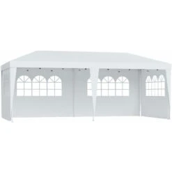 HOMCOM Tonnelle Pliante - Tente De Réception - 3 X 6 M - Pavillon Chapiteau Barnum - 3 Cotés Démontables - Piquets D'ancrage Au Sol + Sac De Transport Inclus Blanc