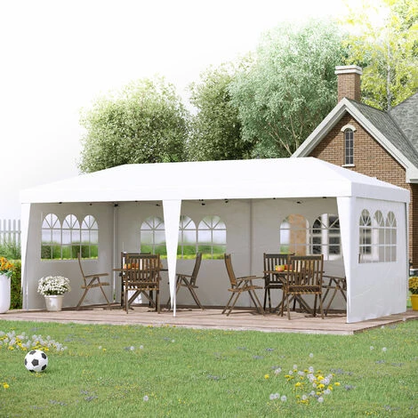 HOMCOM Tonnelle Pliante - Tente De Réception - 3 X 6 M - Pavillon Chapiteau Barnum - 3 Cotés Démontables - Piquets D'ancrage Au Sol + Sac De Transport Inclus Blanc 4 HOMCOM Tonnelle Pliante - Tente De Réception - 3 X 6 M - Pavillon Chapiteau Barnum - 3 Cotés Démontables - Piquets D'ancrage Au Sol + Sac De Transport Inclus Blanc – Image 2