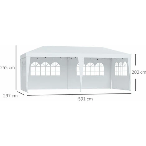 HOMCOM Tonnelle Pliante - Tente De Réception - 3 X 6 M - Pavillon Chapiteau Barnum - 3 Cotés Démontables - Piquets D'ancrage Au Sol + Sac De Transport Inclus Blanc 5 HOMCOM Tonnelle Pliante - Tente De Réception - 3 X 6 M - Pavillon Chapiteau Barnum - 3 Cotés Démontables - Piquets D'ancrage Au Sol + Sac De Transport Inclus Blanc – Image 3
