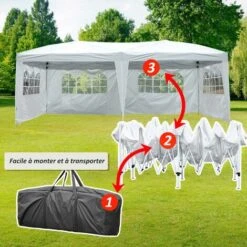 HOMCOM Tonnelle Pliante - Tente De Réception - 3 X 6 M - Pavillon Chapiteau Barnum - 3 Cotés Démontables - Piquets D'ancrage Au Sol + Sac De Transport Inclus Blanc 10 HOMCOM Tonnelle Pliante - Tente De Réception - 3 X 6 M - Pavillon Chapiteau Barnum - 3 Cotés Démontables - Piquets D'ancrage Au Sol + Sac De Transport Inclus Blanc -Promos Garde Plante Boutique 1602770 4