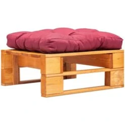 Repose-pied Palette De Jardin Et Coussin Rouge Marron Miel Bois VidaXL