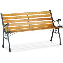 Relaxdays Banc De Jardin, 2 Places, Lattes En Bois, Fonte De Fer, Balcon Et Terrasse, HLP 73,5 X 126 X 52,5 Cm, Nature