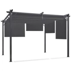 Pergola édition Spéciale Toit Rétractable 3x4 M Et 4 Stores Gris Anthracite
