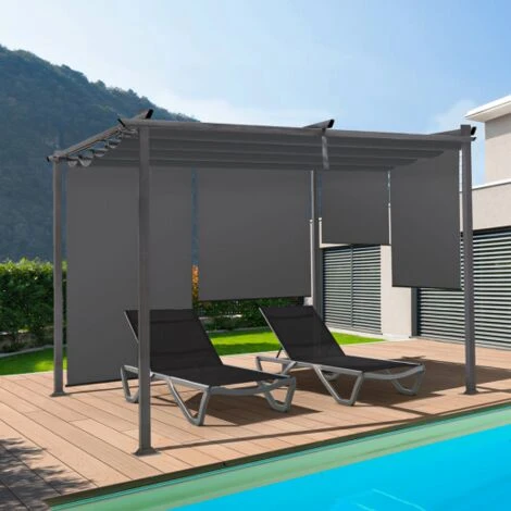 Pergola édition Spéciale Toit Rétractable 3x4 M Et 4 Stores Gris Anthracite 4 Pergola édition Spéciale Toit Rétractable 3x4 M Et 4 Stores Gris Anthracite – Image 2