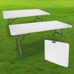 Promos Garde Plante Boutique 5 Lot De 2 Tables Pliantes De Camping 180 Cm Rectangulaire Blanche - Table De Jardin 8 Personnes L180 X L74 X H74cm En HDPE Haute Densité Épaisseur 3,5 Cm - Pieds En Acier Pelliculé Gris
