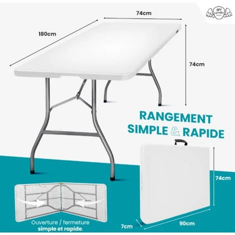 Lot De 2 Tables Pliantes De Camping 180 Cm Rectangulaire Blanche - Table De Jardin 8 Personnes L180 X L74 X H74cm En HDPE Haute Densité Épaisseur 3,5 Cm - Pieds En Acier Pelliculé Gris 4 Lot De 2 Tables Pliantes De Camping 180 Cm Rectangulaire Blanche - Table De Jardin 8 Personnes L180 X L74 X H74cm En HDPE Haute Densité Épaisseur 3,5 Cm - Pieds En Acier Pelliculé Gris – Image 2